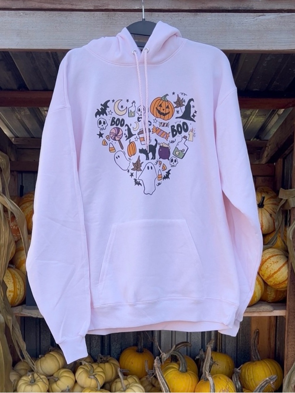 Pink Halloween Heart Doodle Hoodie for Women - Brand New / SMALL